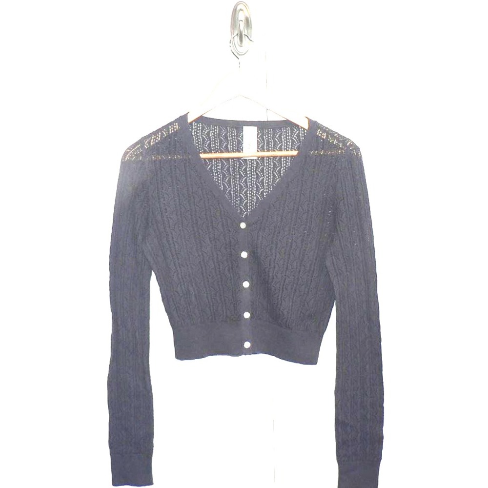 Abound Women's V-Neck Pointelle Knit Button Front Cardigan in Steel Blue Small